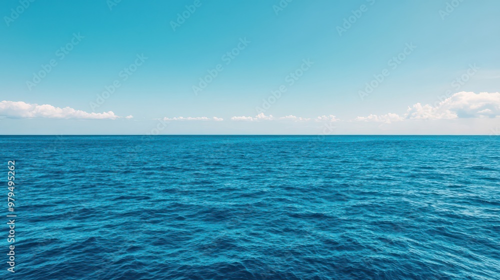 Fototapeta premium A serene view of a calm ocean under a clear blue sky, perfect for relaxation and tranquility.