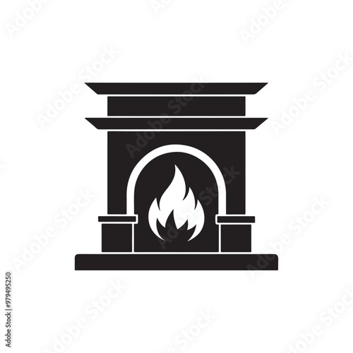 Fireplace Black Filled Vector Icon.
fireplace mantel silhouette vector illustration.  Mantelpiece symbol, logo illustration.