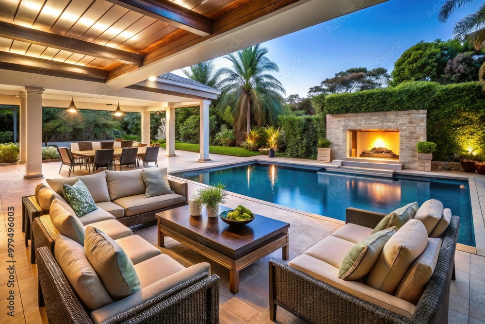 Fototapeta premium Elegant Luxurious Poolside Entertainment Area