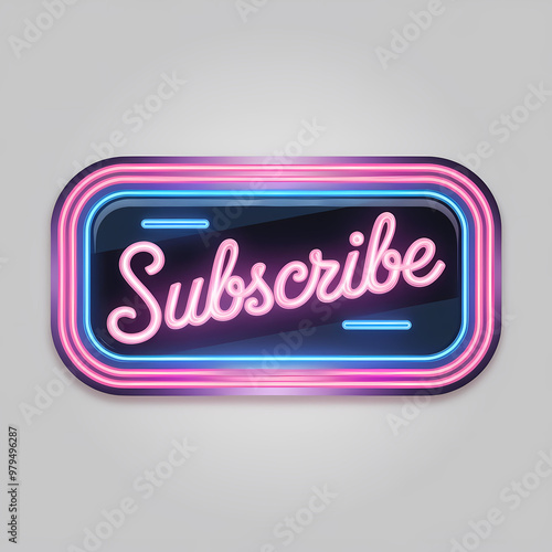 A neon subscribe button glowing like a sign in a vintage diner, retro illustration