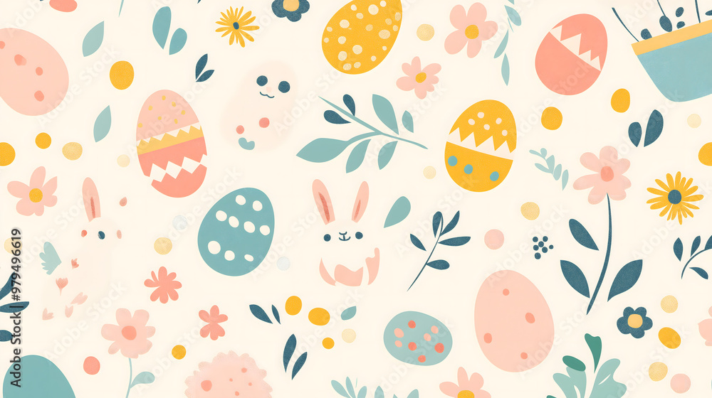 Easter 2D Vector Pattern elements Easter theme featuring repeating elements like Easter eggs bunnies flowers and baskets Easter 2D Vector Pattern elements Easter theme featuring repeating elements like Easter eggs bunnies flowers and baskets