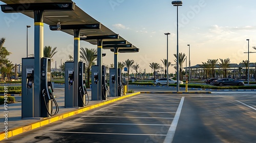 Multiple Gasoline Pumps and Charging Stations for Cars in Diverse Regions of Saudi Arabia