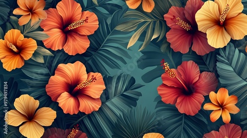 Wallpaper Mural Vibrant Tropical Flower Patterns with Lush Foliage and Lush Botanical Blooms Torontodigital.ca