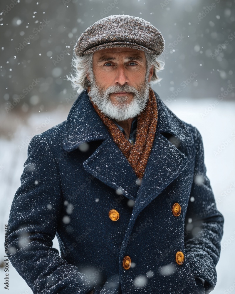 Man in Winter Coat Standing by Snow-Covered Field - Canon EOS-1D X Mark III, 50mm Lens Shot Man in Winter Coat Standing by Snow-Covered Field - Canon EOS-1D X Mark III, 50mm Lens Shot