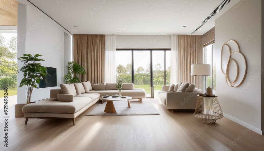 Modern living room with neutral tones and natural light Modern living room with neutral tones and natural light