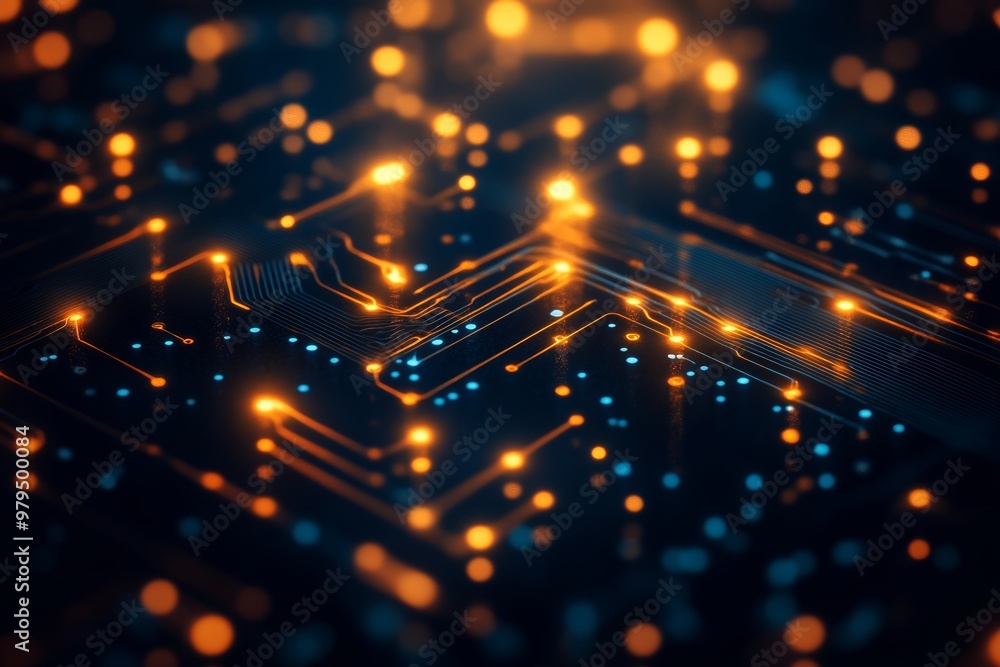 Fototapeta premium Minimalist circuit board design representing corporate connectivity with glowing lights