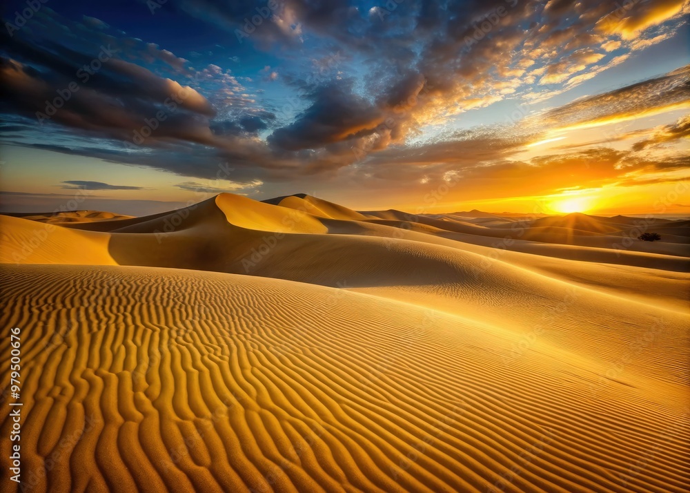 Naklejka premium serene cinematic warm tranquil minimalist desert landscape soft golden light sandy dunes subtle texture