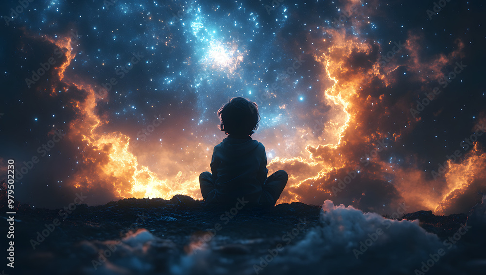 “A Child Sitting on the Ground Gazing Up at the Starry Night Sky, Capturing a Sense of Wonder, Curiosity, and the Vastness of the Universe, Surrounded by Tranquil Silence and Mystical Atmosphere”
“A Child Sitting on the Ground Gazing Up at the Starry Night Sky, Capturing a Sense of Wonder, Curiosity, and the Vastness of the Universe, Surrounded by Tranquil Silence and Mystical Atmosphere”