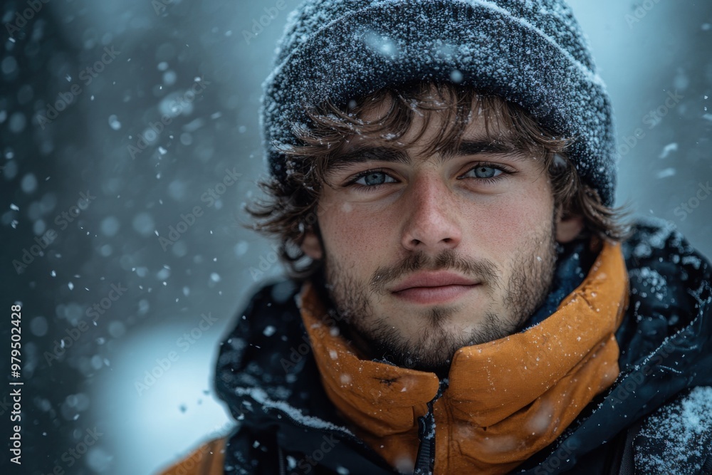 Brave Adventurer Facing the Snowstorm: Young Man on Mountain Trail Shot with Canon EOS-1D X Mark III Brave Adventurer Facing the Snowstorm: Young Man on Mountain Trail Shot with Canon EOS-1D X Mark III
