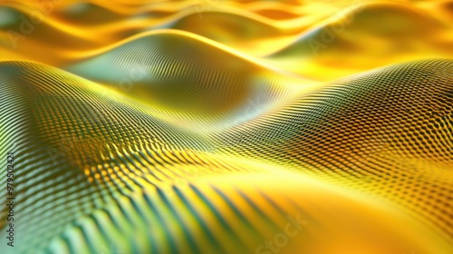 Abstract yellow and green digital wave pattern with flowing textures and gradients