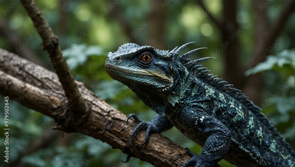 Basilisk ready to attack on a tree branch Basilisk ready to attack on a tree branch