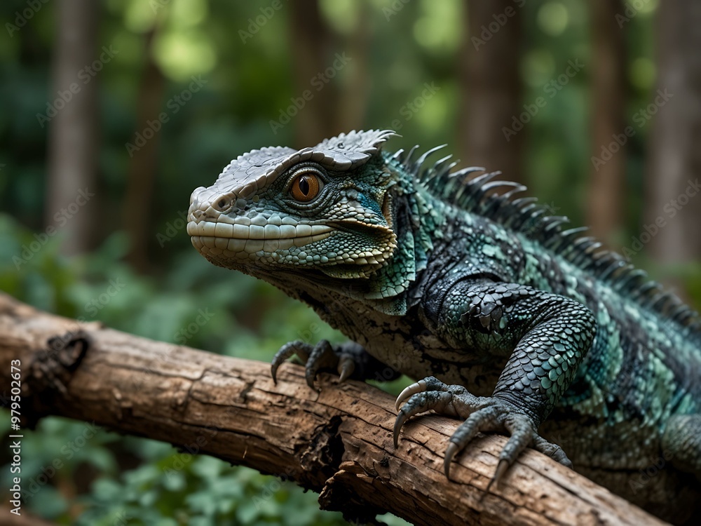 Basilisk ready to attack on an old wooden branch. Basilisk ready to attack on an old wooden branch.