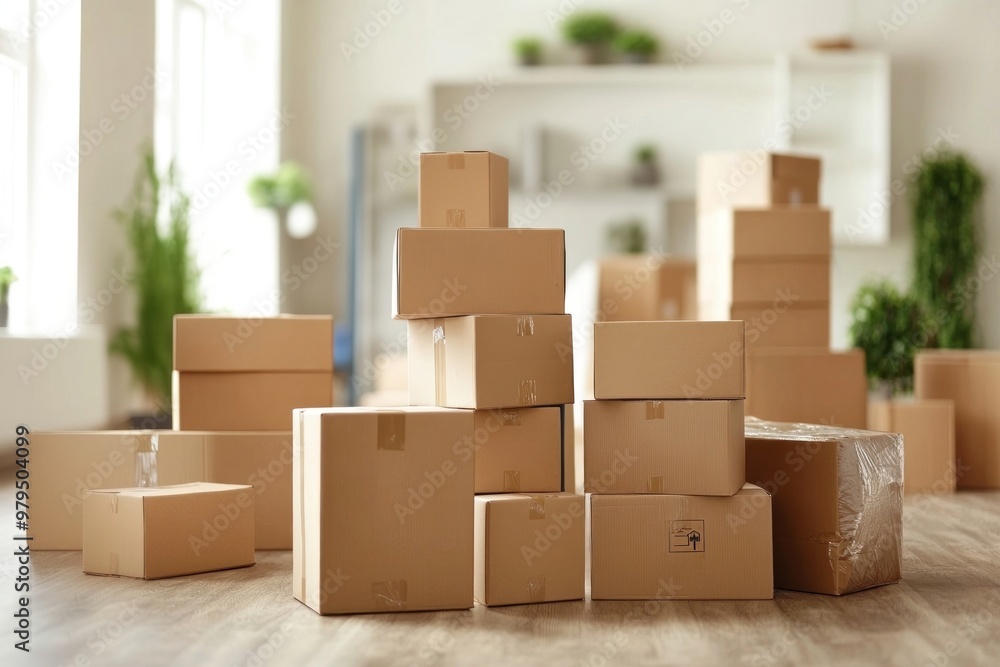 Moving in new house cardboard package carton. Moving in new house cardboard package carton.