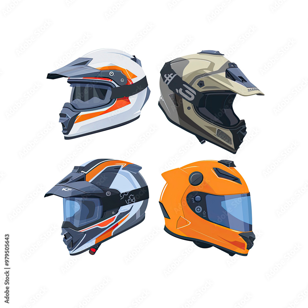 Four Different Motorcycle Helmets Four Different Motorcycle Helmets
