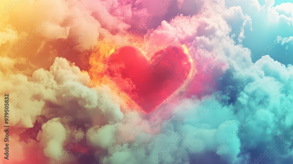 colorful valentines day heart in the clouds abstract background digital collage colorful valentines day heart in the clouds abstract background digital collage