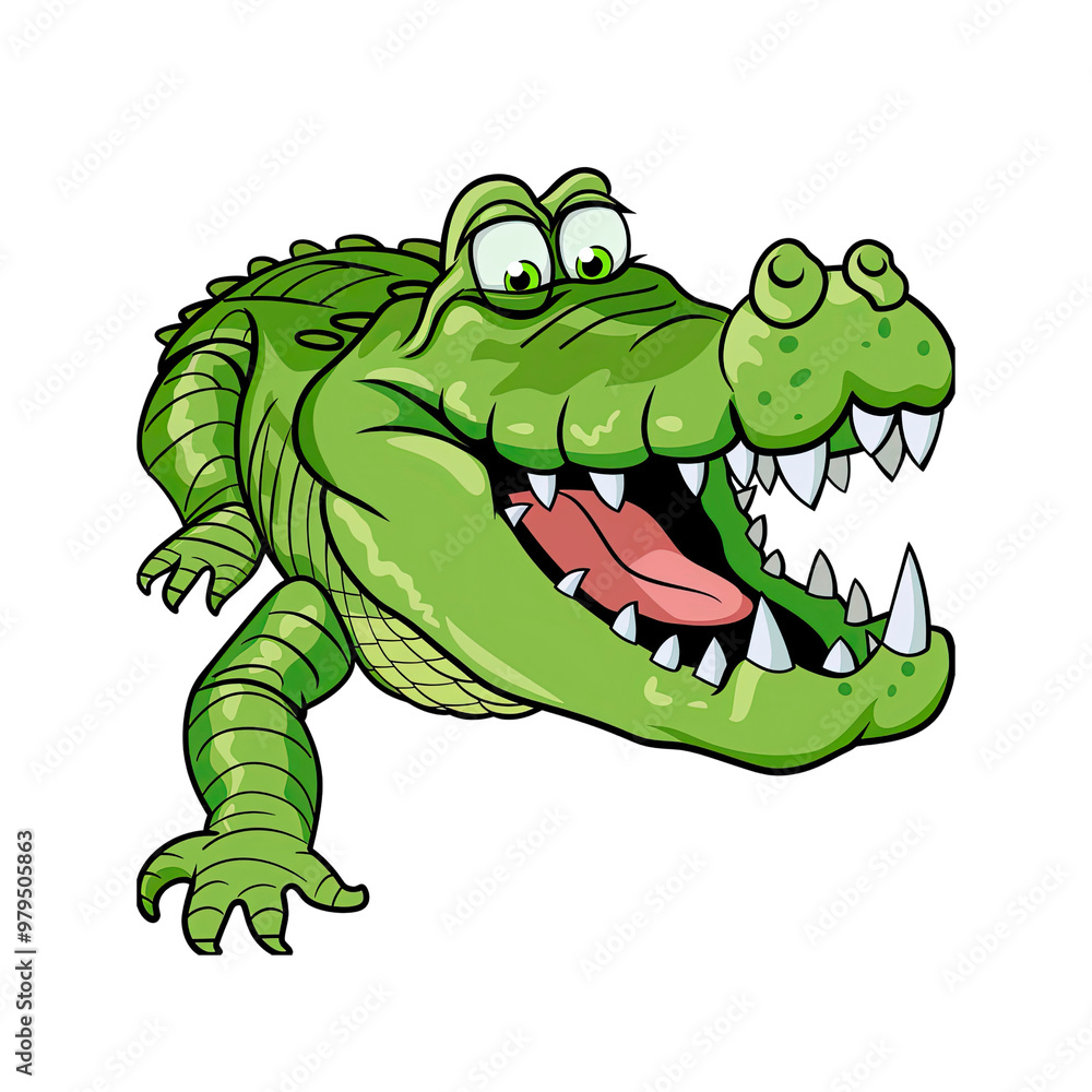 Obraz premium Cartoon Crocodile with Big Teeth and Open Mouth
