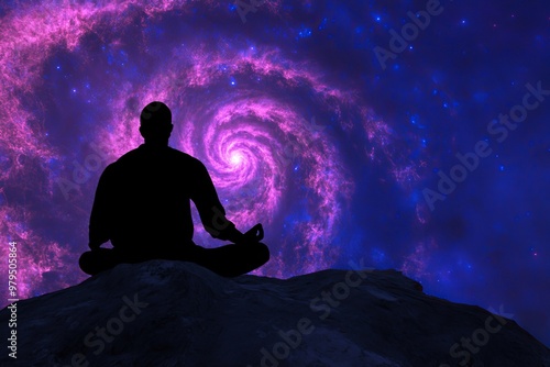 This illustration depicts the transcendence of human existence through AI-generative meditation.
