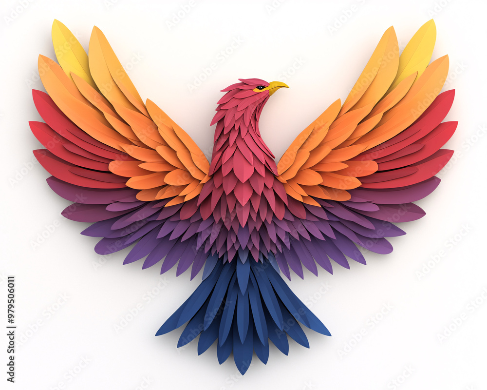 Fototapeta premium Vibrant paper art of an eagle with colorful wings, showcasing creativity and craftsmanship in a stunning three-dimensional design.
