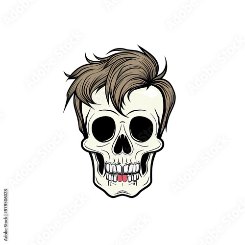 Skull with Hair and Tongue Sticking Out