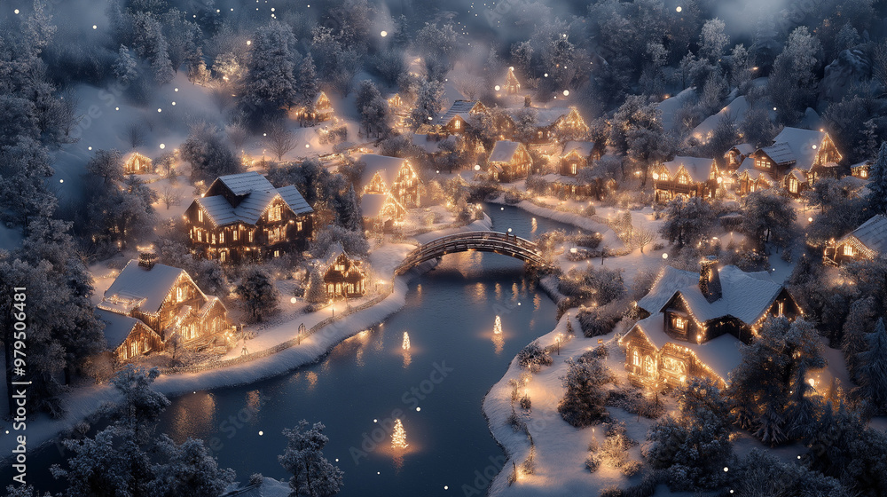 Festive Christmas village with snowy rooftops,photorealistic,hyperreal. Festive Christmas village with snowy rooftops,photorealistic,hyperreal.