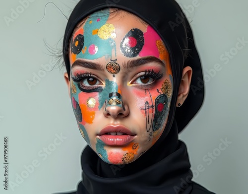 Artistic Face Masks: Creative Graphic Elements for Design photo