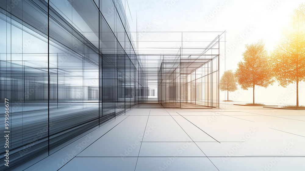 Obraz premium Architecture design and 3d model. Abstract architectural rendering