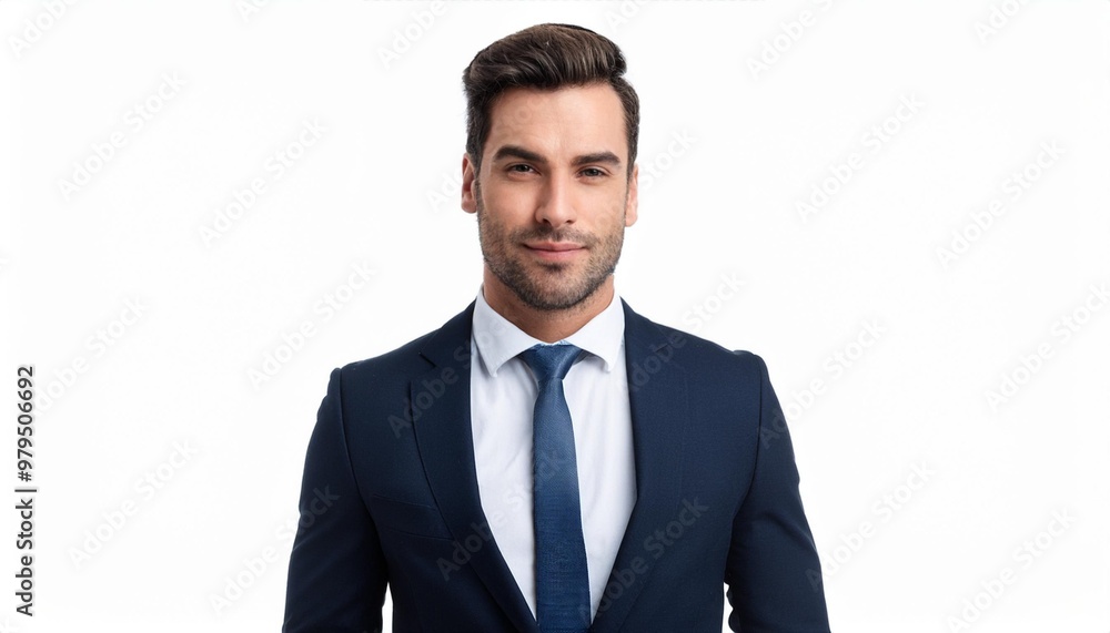 Confident Businessman in a Suit and Tie Isolated on White Background, Clipping Path, Full Depth of Field Confident Businessman in a Suit and Tie Isolated on White Background, Clipping Path, Full Depth of Field