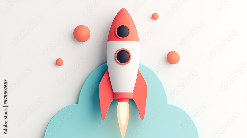 A vibrant rocket launching from a cloud, symbolizing innovation, exploration, and creativity in a playful, modern design. A vibrant rocket launching from a cloud, symbolizing innovation, exploration, and creativity in a playful, modern design.