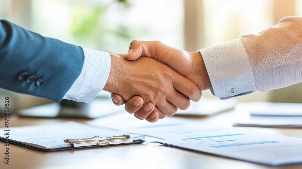Business people shaking hands after signing a contract with the company to do business together. Business people shaking hands after signing a contract with the company to do business together.