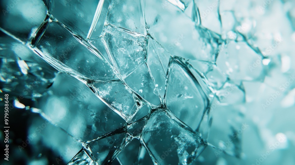 Close-up of shattered ice pieces with reflective turquoise lighting Close-up of shattered ice pieces with reflective turquoise lighting