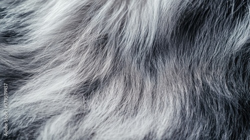 Close-up of soft, fluffy black and white animal fur texture detail