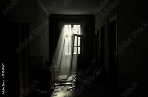 Interior of abandoned haunted house stock illustration