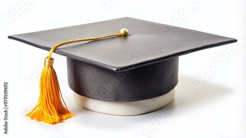 A solo graduation cap sits proudly on a pure white background, symbolizing academic achievement, hard work, and a bright future in the world of education.