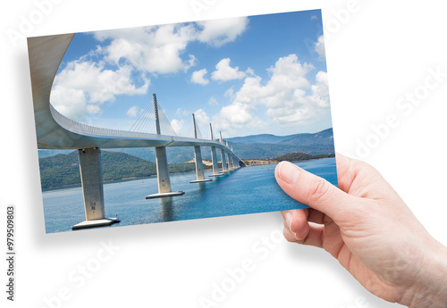 Pelješac Bridge - Europe, Croatia - Pelješki most connects Croatia to Dubrovnik, the old roman Ragusa city - Postcard concept