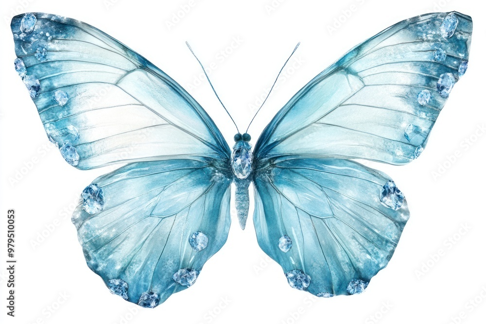 Fototapeta premium Soft blue butterfly gemstones invertebrate accessories.