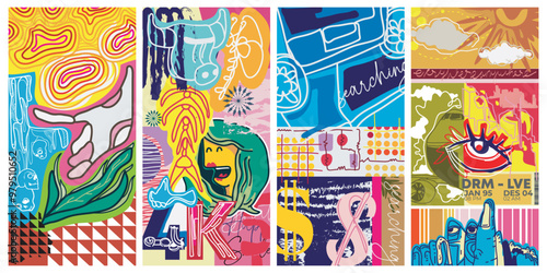 Set of abstract style isolate on coloring background.