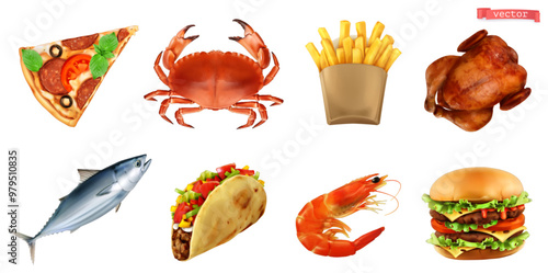 Food, 3d realistic vector set