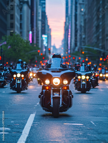 Wallpaper Mural A group of motorcycles are riding down a city street at night Torontodigital.ca