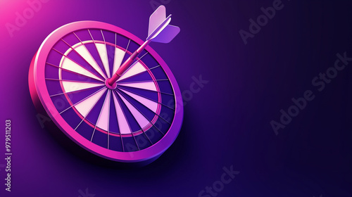 Dart is in the middle of the target. Accurately hit the target. Purple tone. Concept for planning financial business to achieve winning goal. photo