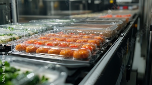 Automated packaging machine sealing meals photo