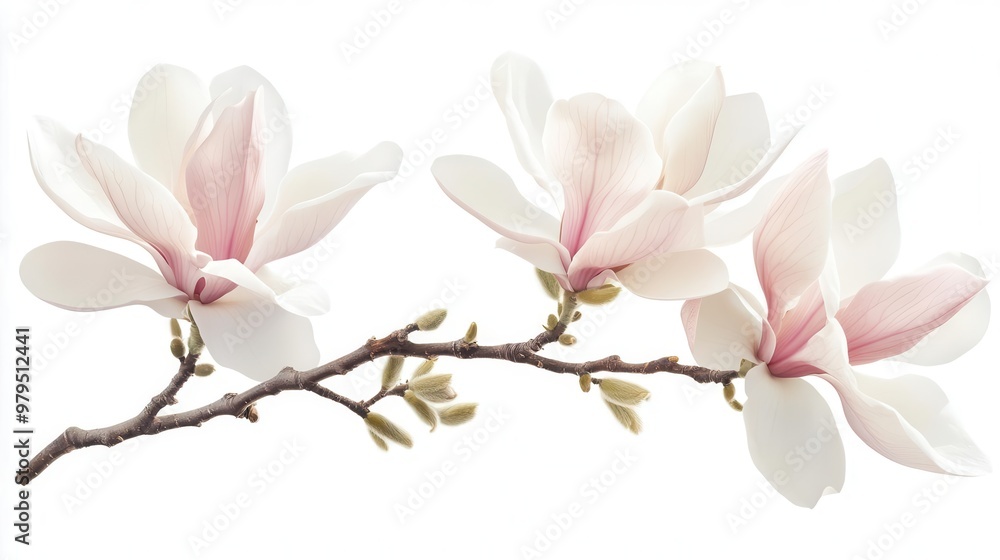 Obraz premium elegant composition of pristine magnolia blooms with velvety white petals and subtle pink hues isolated against a clean background the flowers showcase their graceful form and delicate beauty