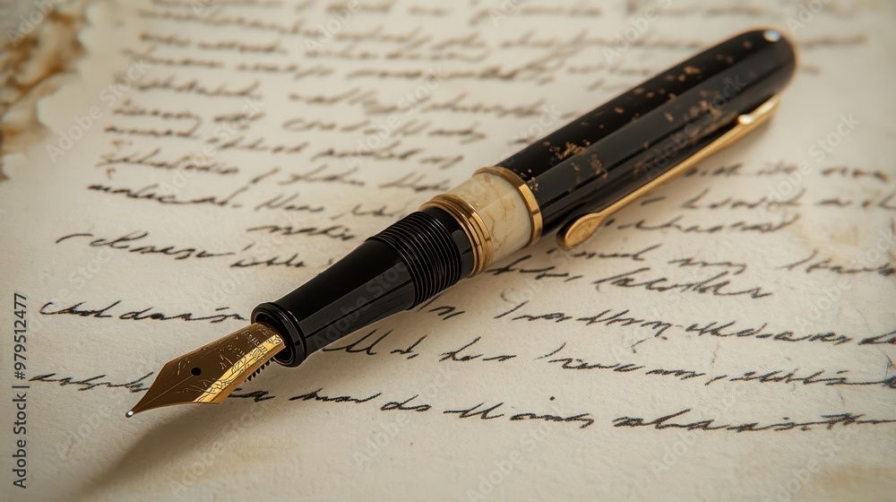 Fototapeta premium elegant fountain pen resting on handwritten letter nostalgic writing concept still life