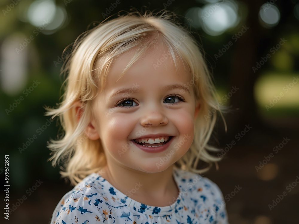 Blonde toddler smiling in a candid portrait Blonde toddler smiling in a candid portrait