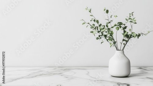 elegant white marble table with vase and plants minimalist interior design still life