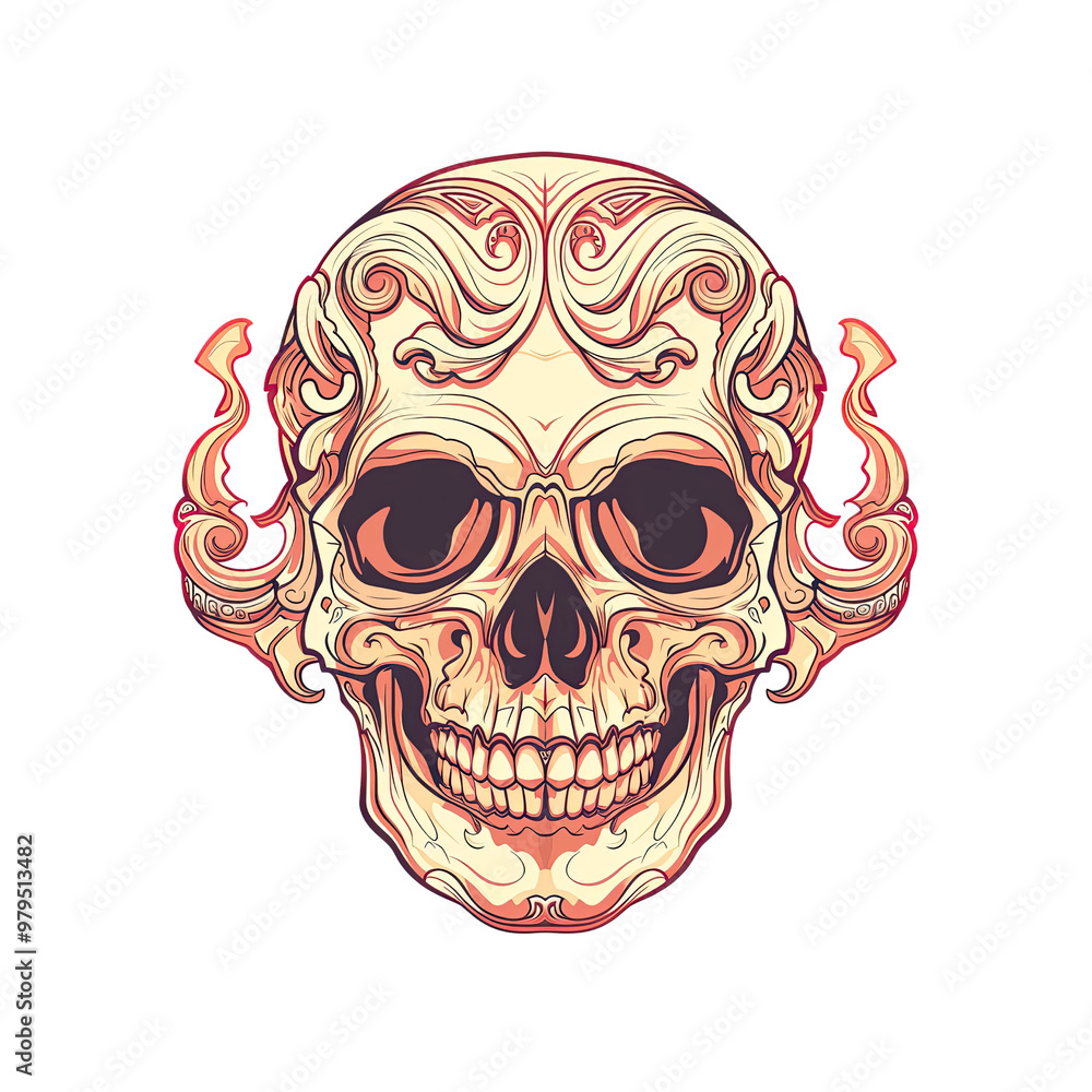 Fototapeta premium Ornate Skull with Swirling Design