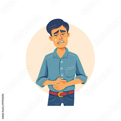 Sad Man Holding His Stomach photo