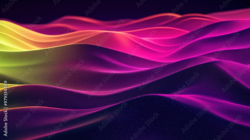 Colorful abstract waves of light in a dark futuristic landscape Colorful abstract waves of light in a dark futuristic landscape
