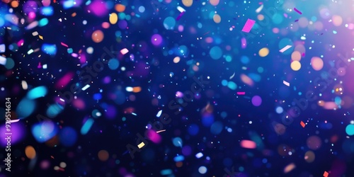 Colorful confetti falling on a dark blue background colorful abstract holiday.