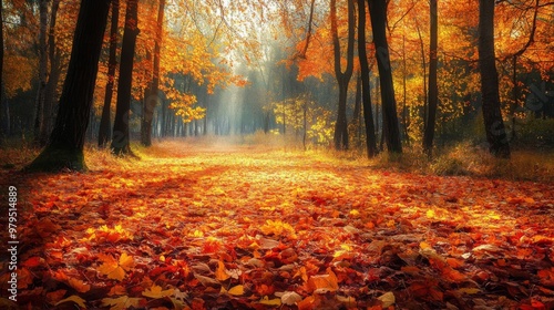 Sunlit Path Through Golden Autumn Forest