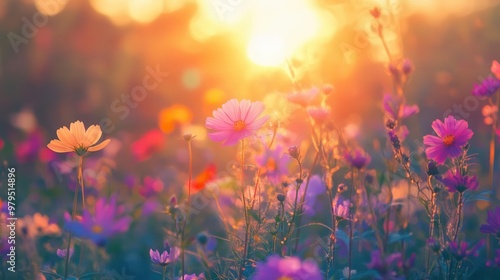 enchanting meadow of wildflowers at sunset dreamy floral landscape photography